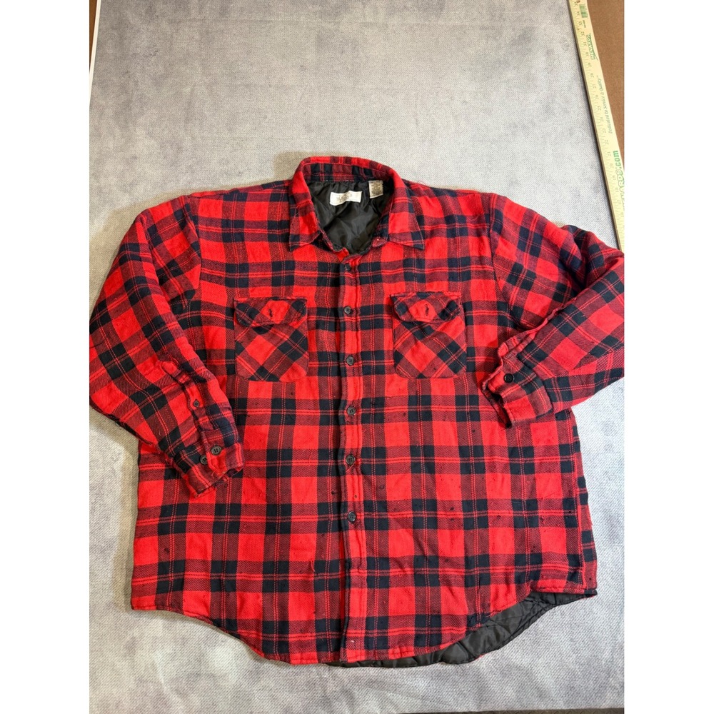 Vintage Sears The Mens Store Buffalo Plaid Quilted Flannel Shirt Jacket Red XXL